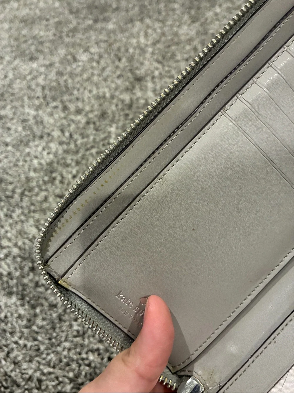 kate spade gray leather zip wristlet